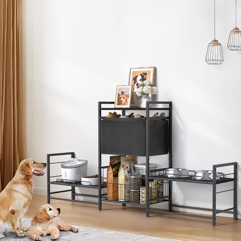 Elevated Dog Bowl Stand with 2 Feeding Stations, Adjustable Raised Feeding Station Cabinet with Toy Bin Basket, Lifted Food and Water Bowl Holder, Pet Storage Organizer for Large Medium Small Dogs in Kuwait