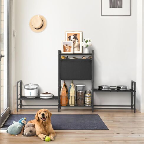 Elevated Dog Bowl Stand with 2 Feeding Stations, Adjustable Raised Feeding Station Cabinet with Toy Bin Basket, Lifted Food and Water Bowl Holder, Pet Storage Organizer for Large Medium Small Dogs in Kuwait