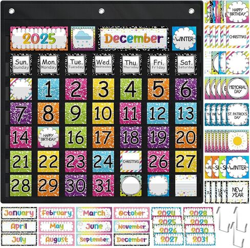 119 Pcs Classroom Calendar Pocket Chart Black Monthly Bulletin Board Set Seasons Festival Weather Farmhouse Calendar Set for Classroom Decoration Back to School Supplies (Bright Composition) in Saudi Arabia