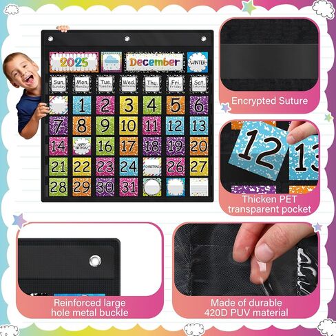 119 Pcs Classroom Calendar Pocket Chart Black Monthly Bulletin Board Set Seasons Festival Weather Farmhouse Calendar Set for Classroom Decoration Back to School Supplies (Bright Composition) in Saudi Arabia