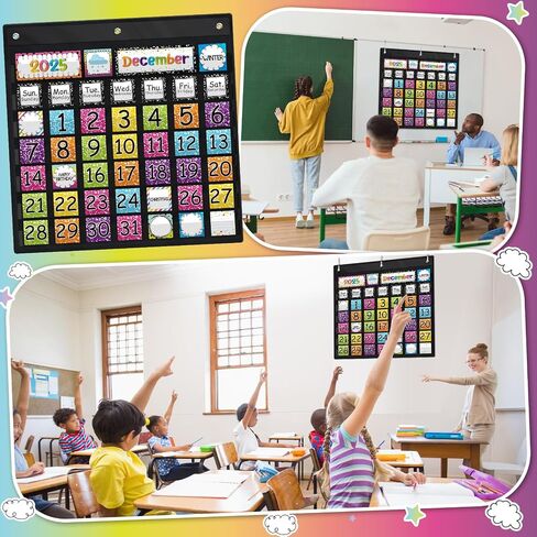 119 Pcs Classroom Calendar Pocket Chart Black Monthly Bulletin Board Set Seasons Festival Weather Farmhouse Calendar Set for Classroom Decoration Back to School Supplies (Bright Composition) in Saudi Arabia