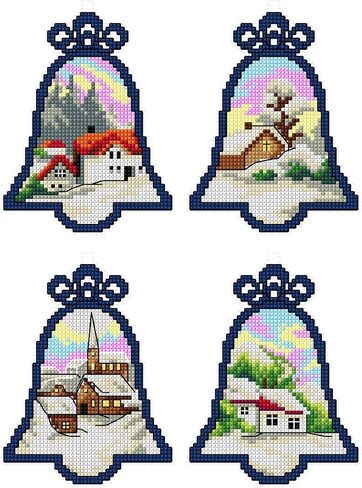Counted Cross-Stitch Kit on Plastic Canvas with Winter Houses. 4 Christmas Ornaments Different Dimensions 112CS. Perfect for Art & Craft Amateurs in Kuwait