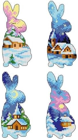 Counted Cross-Stitch Kit on Plastic Canvas with Winter Houses. 4 Christmas Ornaments Different Dimensions 112CS. Perfect for Art & Craft Amateurs in Kuwait