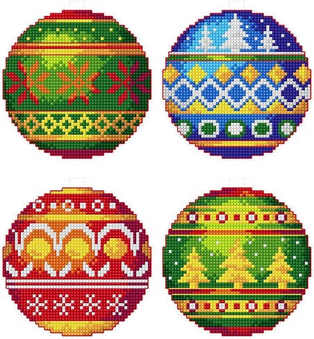 Counted Cross-Stitch Kit on Plastic Canvas with Winter Houses. 4 Christmas Ornaments Different Dimensions 112CS. Perfect for Art & Craft Amateurs in Kuwait