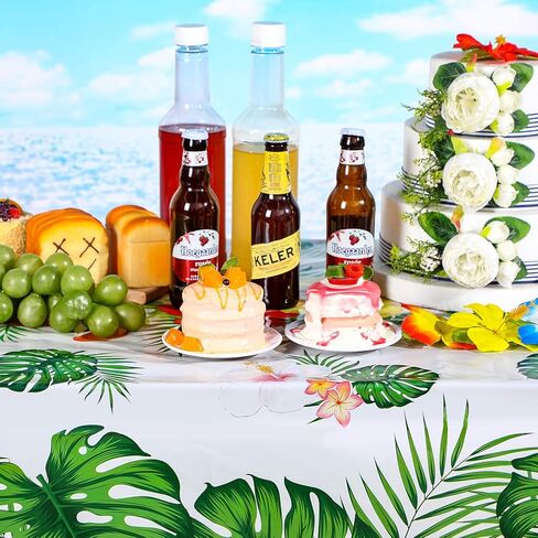 Tatuo 3 Pcs Hawaiian Tablecloths Tropical Luau Table Covers Summer Party Decoration Palm Leaves Plastic Disposable Rectangular Aloha Flower Tablecloth for Summer Cocktail Party Supplies (Green) in Kuwait