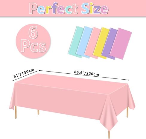 6 Pack Pastel Tablecloths, 87x51'' Ice Cream Colorful Plastic Disposable Rectangle Table Covers, Pastel Rainbow Mix Color Decorations for Birthday, Rainbow Party, Ice Cream Themed Party, Baby Shower in Saudi Arabia