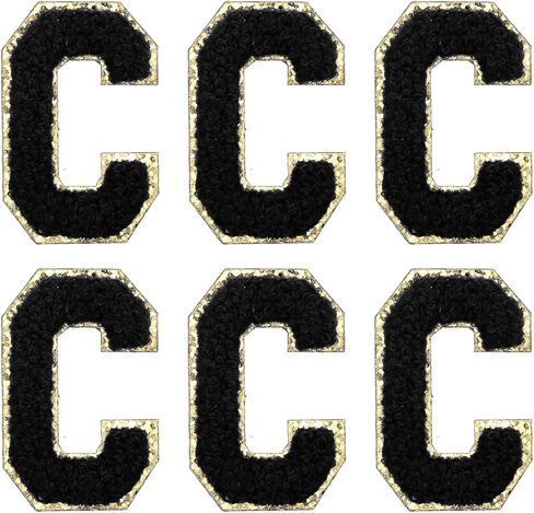 MECCANIXITY Chenille Letter Patches 2.2" Self Adhesive Alphabet C Stick on Embroidered Patch Sew on Letter Stickers Applique for Repairing Clothing Jeans Shoes Hats DIY(Black, Pack of 6) in Kuwait