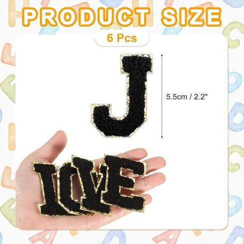 MECCANIXITY Chenille Letter Patches 2.2" Self Adhesive Alphabet C Stick on Embroidered Patch Sew on Letter Stickers Applique for Repairing Clothing Jeans Shoes Hats DIY(Black, Pack of 6) in Kuwait