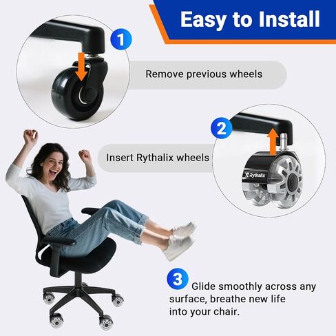 3 "عجلات كرسي المكتب مجموعة من 5 - عجلات Desk Chair Caster ، ملاءمة ناعمة وهادئة ، عالمية لمعظم كراسي المكتب/المكتب/الألعاب ، آمنة على السجاد والأرضيات الصلبة in Kuwait