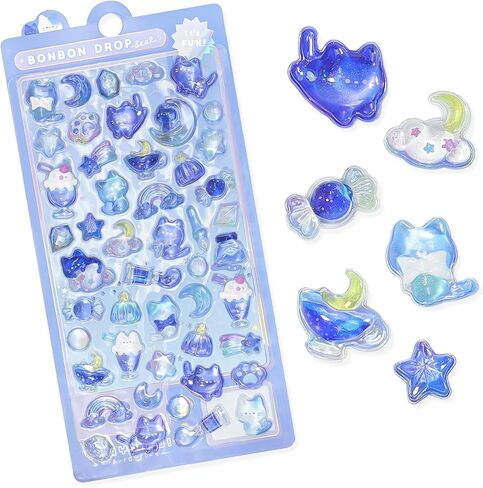 BYETOCE Cartoon Thick Puffy Stickers Cute Blue Kitten Animal Theme Soft Stickers 3D Reusable Tiny Patch for Scrapbooks Planner Journals Laptops Phone Case DIY in Kuwait