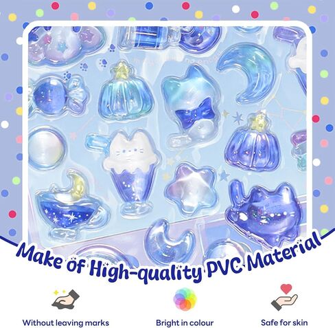 BYETOCE Cartoon Thick Puffy Stickers Cute Blue Kitten Animal Theme Soft Stickers 3D Reusable Tiny Patch for Scrapbooks Planner Journals Laptops Phone Case DIY in Kuwait