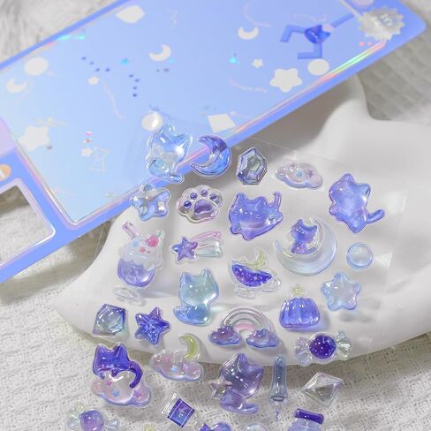 BYETOCE Cartoon Thick Puffy Stickers Cute Blue Kitten Animal Theme Soft Stickers 3D Reusable Tiny Patch for Scrapbooks Planner Journals Laptops Phone Case DIY in Kuwait