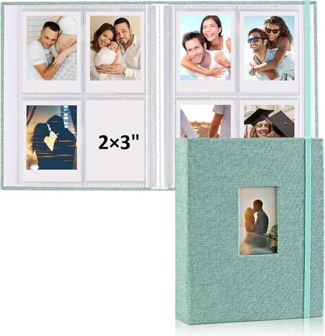 vivinin 2PCS Polaroid Photo Album, 2x3 Inch Pockets Mini Photo Album for 104 Pockets Hold 208 Pictures, Linen Hardcover Polaroid Album Book for Photos, Family Anniversaries, Baby Vacations (Green) in Kuwait