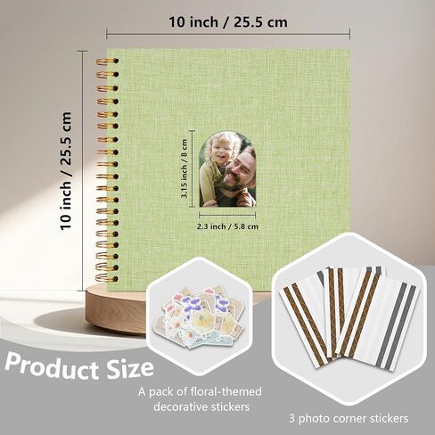 Linen Cover Scrapbook Album, 10 x 10 Inches, Photo Album Features A Hardcover Design with White Inner Pages, Perfect for Travel, Weddings, And Mother's Day (20 Sheets/40 Pages) GrassGreen in Kuwait