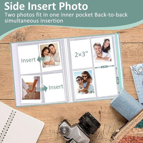 vivinin 2PCS Polaroid Photo Album, 2x3 Inch Pockets Mini Photo Album for 104 Pockets Hold 208 Pictures, Linen Hardcover Polaroid Album Book for Photos, Family Anniversaries, Baby Vacations (Green) in Kuwait