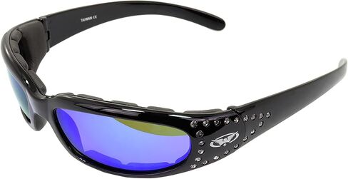 Global Vision Marilyn-3 Padded Motorcycle Riding Sunglasses for Women Smoke Lens UV 400 Protection Rhinestone Bling in Saudi Arabia