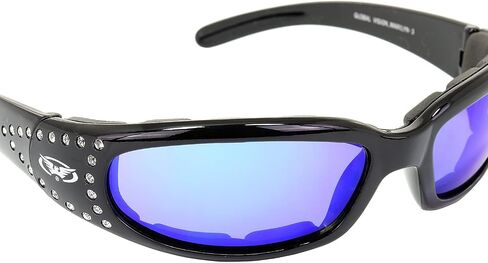 Global Vision Marilyn-3 Padded Motorcycle Riding Sunglasses for Women Smoke Lens UV 400 Protection Rhinestone Bling in Saudi Arabia