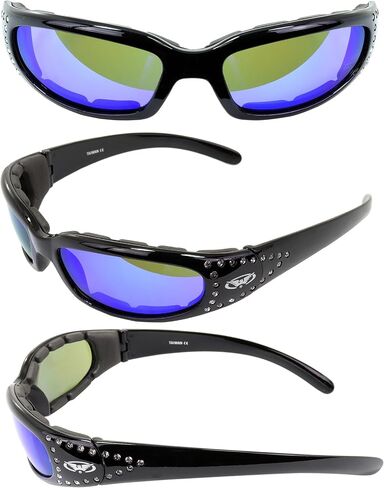 Global Vision Marilyn-3 Padded Motorcycle Riding Sunglasses for Women Smoke Lens UV 400 Protection Rhinestone Bling in Saudi Arabia