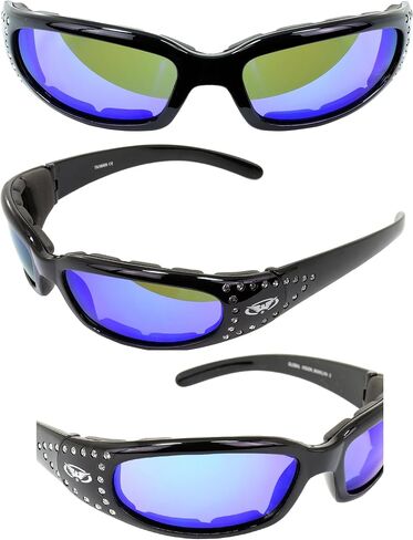 Global Vision Marilyn-3 Padded Motorcycle Riding Sunglasses for Women Smoke Lens UV 400 Protection Rhinestone Bling in Saudi Arabia