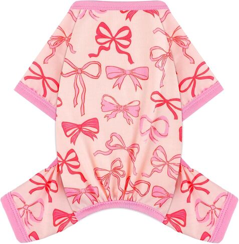 Dog Pajamas Small Sized Dogs Stretchable Summer Dog Clothes Pjs 4 Legs Girl Boy Cute Soft Puppy Outfits Doggie Cat Jammies Jumpsuit Sleeper for Pet (Bow Tie, X-Small) in Saudi Arabia