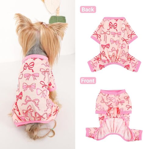 Dog Pajamas Small Sized Dogs Stretchable Summer Dog Clothes Pjs 4 Legs Girl Boy Cute Soft Puppy Outfits Doggie Cat Jammies Jumpsuit Sleeper for Pet (Bow Tie, X-Small) in Saudi Arabia