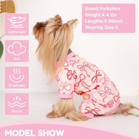 Dog Pajamas Small Sized Dogs Stretchable Summer Dog Clothes Pjs 4 Legs Girl Boy Cute Soft Puppy Outfits Doggie Cat Jammies Jumpsuit Sleeper for Pet (Bow Tie, X-Small) in Saudi Arabia