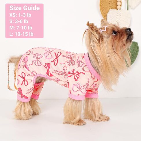 Dog Pajamas Small Sized Dogs Stretchable Summer Dog Clothes Pjs 4 Legs Girl Boy Cute Soft Puppy Outfits Doggie Cat Jammies Jumpsuit Sleeper for Pet (Bow Tie, X-Small) in Saudi Arabia