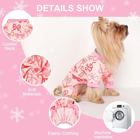 Dog Pajamas Small Sized Dogs Stretchable Summer Dog Clothes Pjs 4 Legs Girl Boy Cute Soft Puppy Outfits Doggie Cat Jammies Jumpsuit Sleeper for Pet (Bow Tie, X-Small) in Saudi Arabia