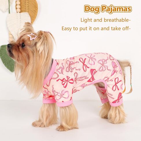 Dog Pajamas Small Sized Dogs Stretchable Summer Dog Clothes Pjs 4 Legs Girl Boy Cute Soft Puppy Outfits Doggie Cat Jammies Jumpsuit Sleeper for Pet (Bow Tie, X-Small) in Saudi Arabia