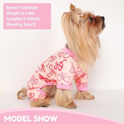 Dog Pajamas Small Sized Dogs Stretchable Summer Dog Clothes Pjs 4 Legs Girl Boy Cute Soft Puppy Outfits Doggie Cat Jammies Jumpsuit Sleeper for Pet (Bow Tie, X-Small) in Saudi Arabia