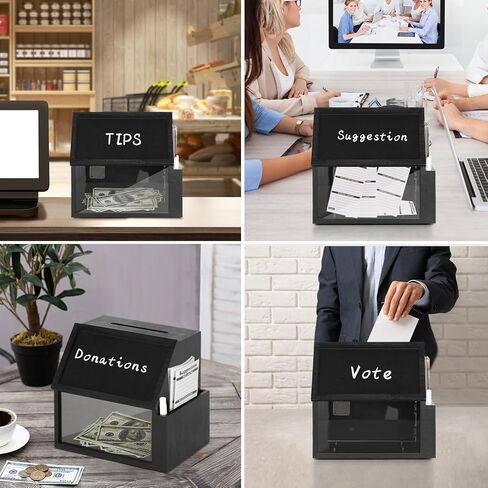 Wood Suggestion Box with Lock, Retro Donation Ballot Box with Slot Lock Chalkboard, Money Drop B for Tips Ballot Donation Comment, Includes 2 Keys, 20 Suggestion Cards, Pen in Saudi Arabia
