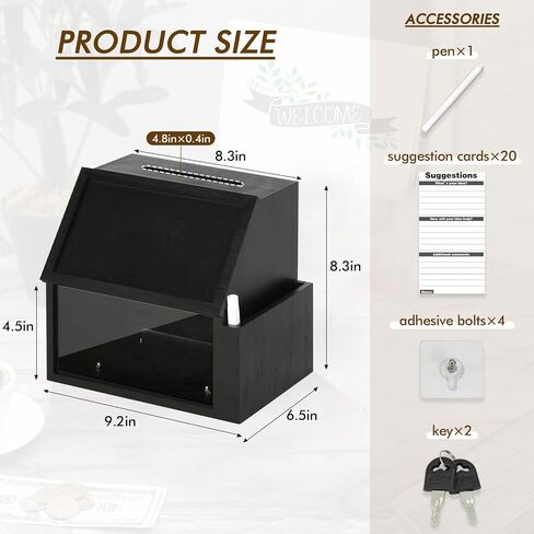 Wood Suggestion Box with Lock, Retro Donation Ballot Box with Slot Lock Chalkboard, Money Drop B for Tips Ballot Donation Comment, Includes 2 Keys, 20 Suggestion Cards, Pen in Saudi Arabia