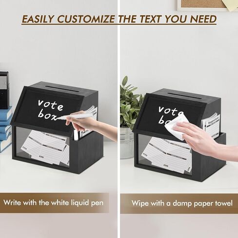 Wood Suggestion Box with Lock, Retro Donation Ballot Box with Slot Lock Chalkboard, Money Drop B for Tips Ballot Donation Comment, Includes 2 Keys, 20 Suggestion Cards, Pen in Saudi Arabia