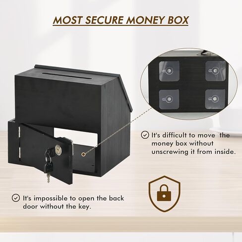 Wood Suggestion Box with Lock, Retro Donation Ballot Box with Slot Lock Chalkboard, Money Drop B for Tips Ballot Donation Comment, Includes 2 Keys, 20 Suggestion Cards, Pen in Saudi Arabia