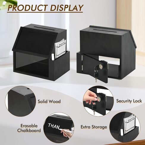 Wood Suggestion Box with Lock, Retro Donation Ballot Box with Slot Lock Chalkboard, Money Drop B for Tips Ballot Donation Comment, Includes 2 Keys, 20 Suggestion Cards, Pen in Saudi Arabia
