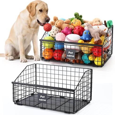 2Pcs Dog Toy Basket Metal Chew Resistant Dog Toy Bin Chest Storage Box Wire Organizer Basket for Pet Puppy Cat Food Storage Home Office Kitchen(16.5 x 11 x 8.7 Inches, 14.4 x 12.6 x 10 Inches) in Saudi Arabia