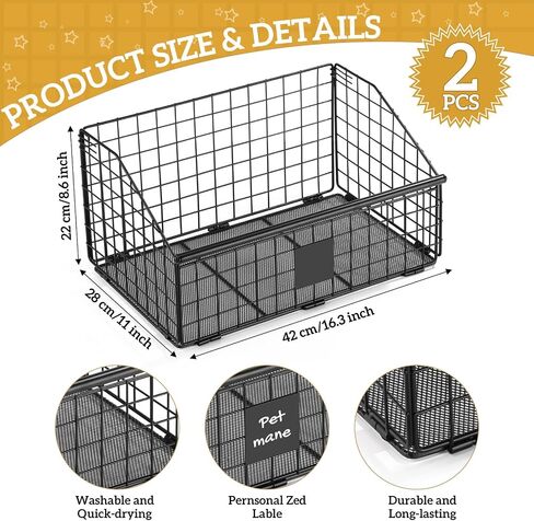 2Pcs Dog Toy Basket Metal Chew Resistant Dog Toy Bin Chest Storage Box Wire Organizer Basket for Pet Puppy Cat Food Storage Home Office Kitchen(16.5 x 11 x 8.7 Inches, 14.4 x 12.6 x 10 Inches) in Saudi Arabia