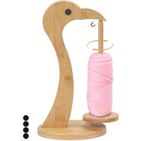 Yarn Holder for Crocheting,Magnetic Twirling Yarn Spinner with Anti-Slip Base,Flamingo-Shaped Yarn Ball Dispenser,Crochet Gift for Knitting Lovers (Mahogany)