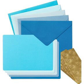 Wishop 25 Pieces A7 Colored Envelopes with Cards and Stickers Set 5 Colors for Weddings, Invitations, Birthday, Baby Shower, 5x7 inches (Blue 5Colors)