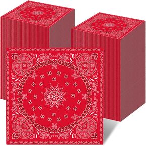 200Pcs Red Bandana Paper Napkins - Western Cowboy Theme Disposable Paisley Print Napkins for Birthday Parties, Weddings, Family Reunions (6.5x6.5 Inch)