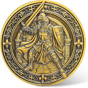 Christian Challenge Coin - Knights Templar Design, Motivational Zinc Alloy Coin for Courage & Faith, 1.57 Inches with Transparent Case ﻿