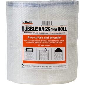 U-Haul Roll of Bubble Bags (for Packing Fragile Items), 60 Sealing Adhesive Strip Bubble Bags, 12" x 15"