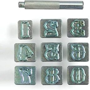 Singring 3/4" 3/4" 10 Pieces Number Stamping Tool kit with Handle for leathercaft, Leather Stamping Tool (Number / 9pcs)