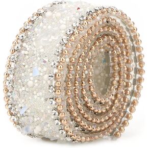 50 x 2.5cm Crystal Rhinestone Ribbon, Hotfix Ribbon Beaded Trim Colorful Artificial Stone Iron On Applique Chain for DIY Wedding Bridal Dress Phone Decor (#1)