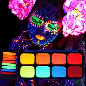 توهج في الطلاء المظلم UV توهج الوجه الطلاء 8 ألوان Neon الفلورسنت جسم لوحة لوحة المياه المنشط الجسم توهج الطلاء هدايا هالوين الحزب الماكياج للأطفال البالغين
