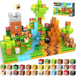 Magnetic Blocks - 137 Pieces Build Mine Magnet World Super Bro Adventure Game Set, Magnetic Tiles Building Blocks Toddler Toys STEM Sensory Creative Toys Games for Kids Boys & Girls