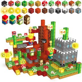 Magnetic Blocks Building Toys, 1" Light Up Building Blocks Magnet Cubes for Toddlers Boys Girls 3+, Build Game Adventure Scenes STEM Sensory Construction Toys