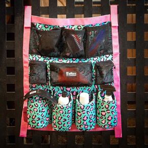 Jeffers Expression Trailer Door Caddy, Party Cheetah – Equestrian Tack Organizer for Horse Supplies, Grooming Tools, Water Bottle – Padded Pockets with Hanging Straps for Stalls & Barns