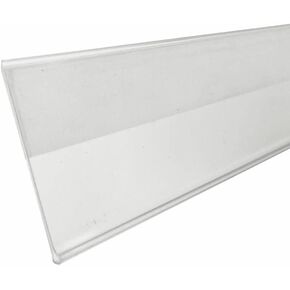 Shelf Label Strips, 100 Pack 1.5" Self Adhesive Shelf Label Holder Price Tag Strips for Metal Wood or Plastic Gondola Shelf with Flat Front, Clear Plastic PVC Front & Back Strip for 48" Long Shelf
