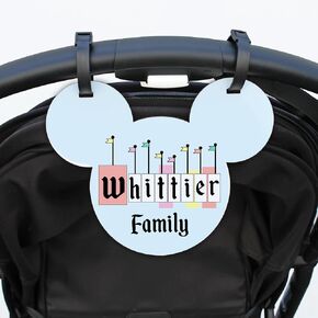 Personalized Stroller Name Tag, Mouse Ears Sign, Family Stroller License Plate Sign for Theme Parks, Amusement Park Family Sign (Style 11)